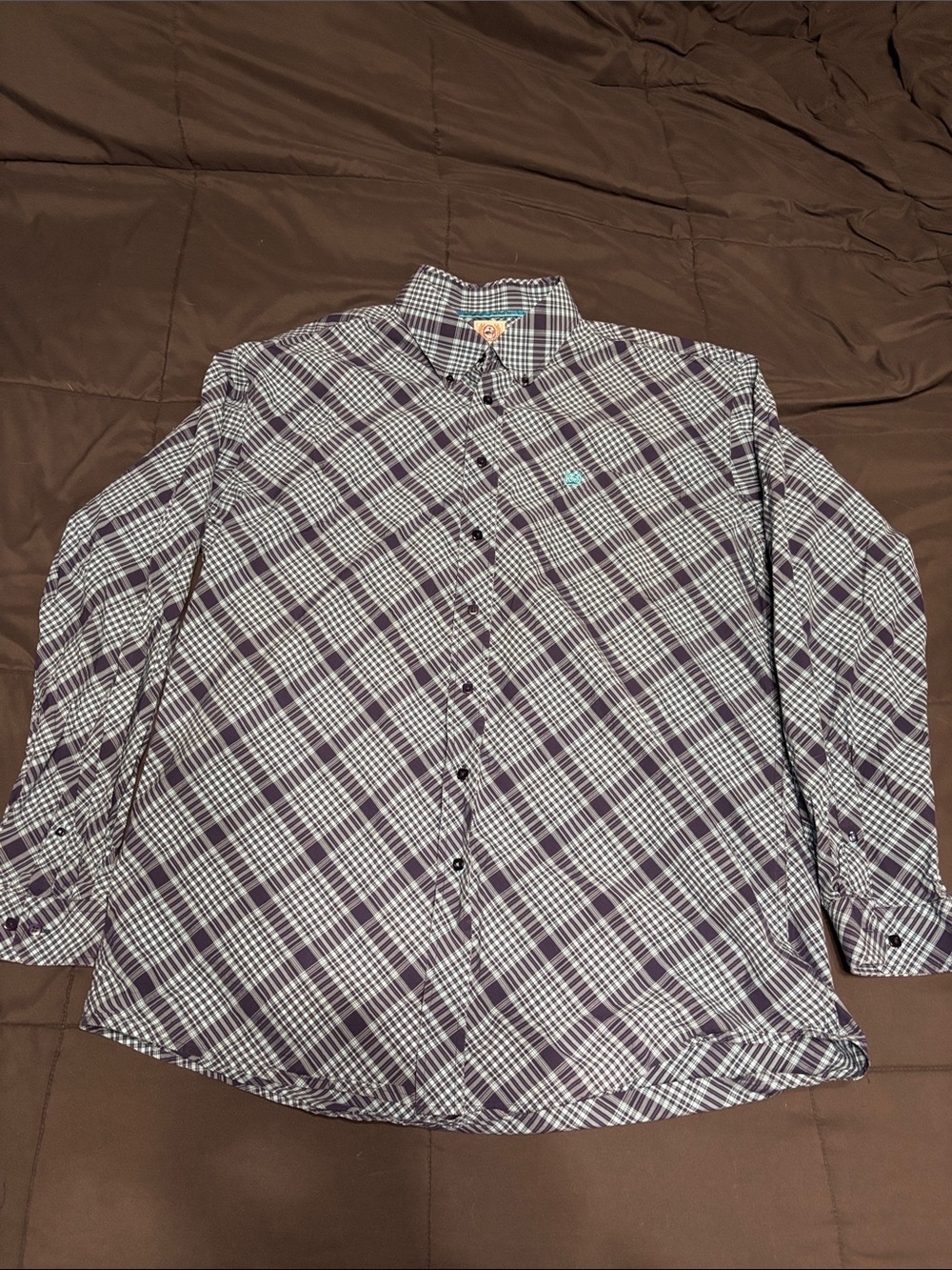 Cinch Men's Blue Plaid Button-Down Shirt with Teal Logo